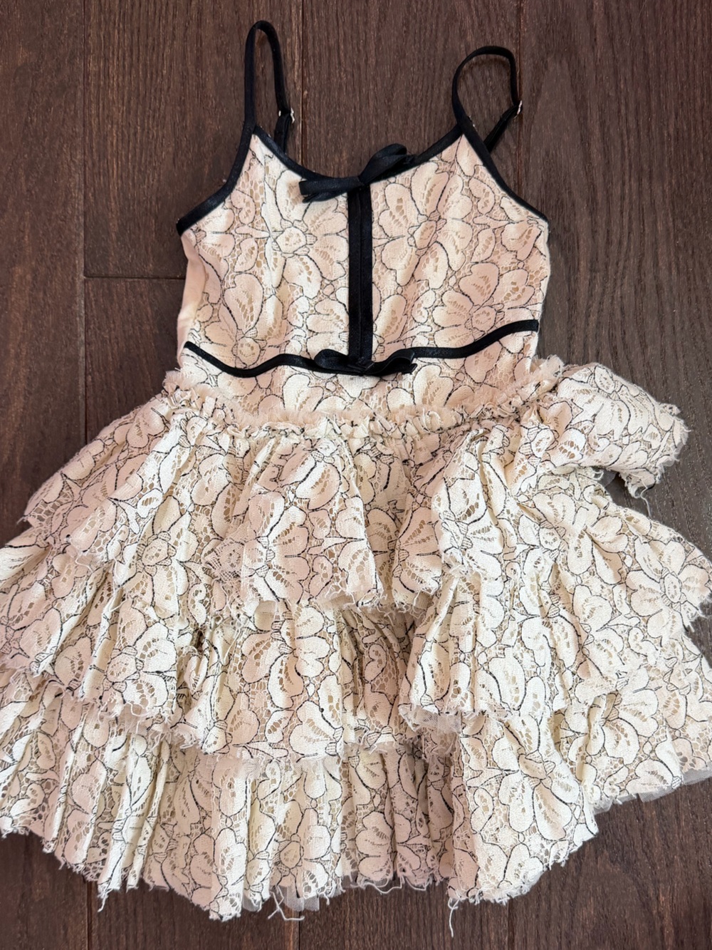 Ooh! La, La! Couture Ivory Lace Tiered Formal Dress with Black Trim